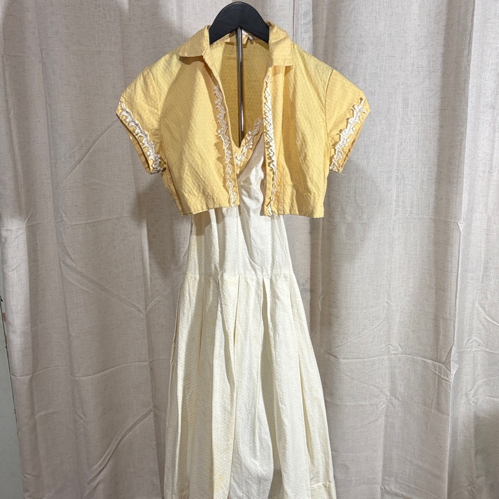 Vintage 60s Toni Todd Yellow Bolero and Cream Dress Set